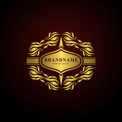 Monogram design elements, graceful template. Elegant line art logo design. Business gold emblem frame for Restaurant, Royalty, Boutique, Cafe, Hotel, Heraldic, Jewelry, Fashion. Vector illustration