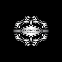 Monogram design elements, graceful template. Elegant line art logo design. Business silver emblem frame for Restaurant, Royalty, Boutique, Cafe, Hotel, Heraldic, Jewelry, Fashion. Vector illustration