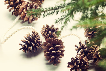 Fototapeta premium Accessories for celebrating Christmas isolated on white background, vintage color shade 