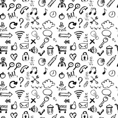 Seamless pattern of web icons, hand drawing chalk