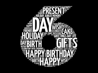 Fototapeta premium Happy 6th birthday word cloud collage concept