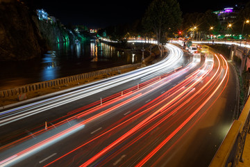 Fototapeta na wymiar night city. Tbilisi, road, river