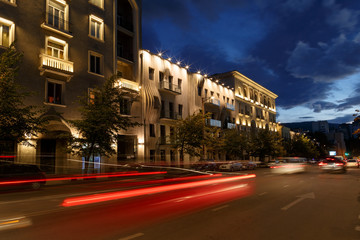 Night streets, buildings, roads, Tbilisi