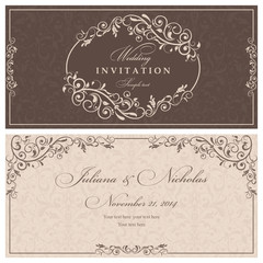 Invitation cards in an old-style beige and brown