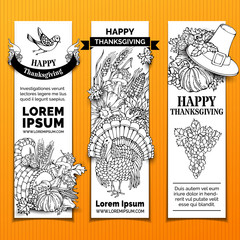 Obraz premium Vector paper Thanksgiving vertical banners set.