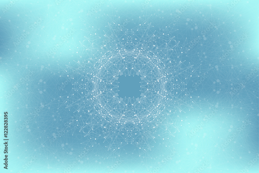 Poster Geometric abstract connected line with dots. Big data visualization. Molecule and communication background. Social network information. Modern technology concept. Vector illustration.