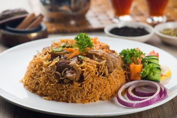 lamb madghout, popular arabic rice with meat during ramadan