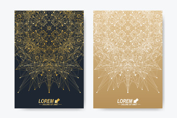 Modern vector template for brochure, Leaflet, flyer, cover, magazine or annual report. A4 size. Business, science, medicine and technology design book layout. Abstract presentation with golden mandala