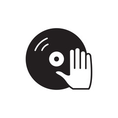Vinyl and dj hand icon.  Vector symbol.