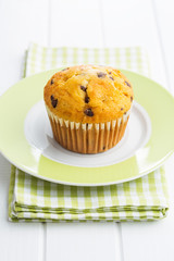 The tasty muffin with chocolate.
