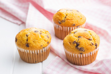 The tasty muffins with chocolate.