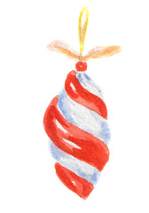 Watercolor vintage christmas toy on white background. Decoration for christmas tree.