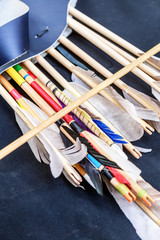 Close up of wooden arrows.Quiver of arrows