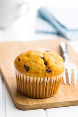 The tasty muffin with chocolate.
