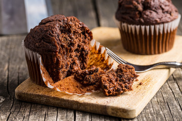 The tasty chocolate muffins.