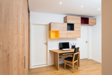 interior of modern apartment with computer table