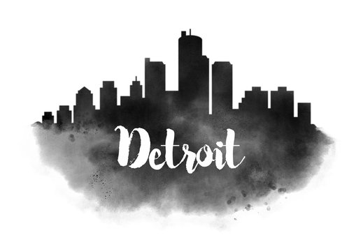 Watercolor Detroit City Skyline