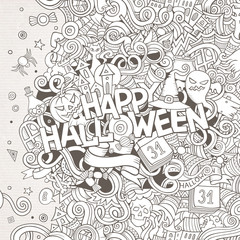 Cartoon cute doodles hand drawn Happy Halloween illustration