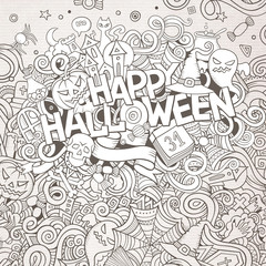 Cartoon cute doodles hand drawn Happy Halloween illustration