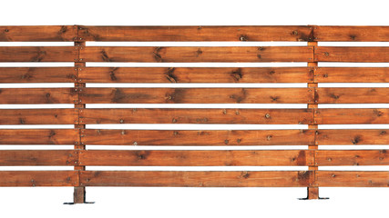 Wooden fence with horizontal boards isolated on white