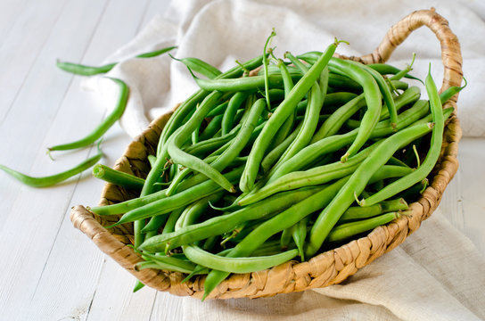 Green beans in a wicker basket