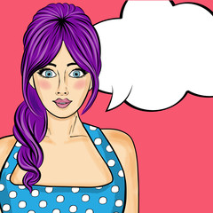 Pop art  woman . Comic woman with speech bubble
