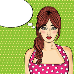 Pop art  woman . Comic woman with speech bubble