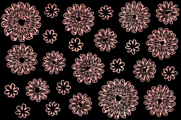 Watercolor abstract flowers on black background
