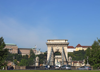 traffic on chain bridge Budapest Hungary