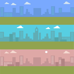 Set of Urban Cityscape. Silhouettes of Buildings.