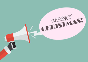 Santa hand holding megaphone with word Merry christmas