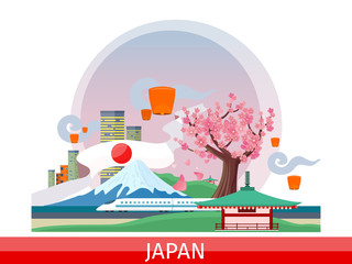 Obraz premium Japanese Tourist Attractions Flat Vector Concept 