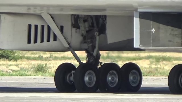 The plane starts the engines
