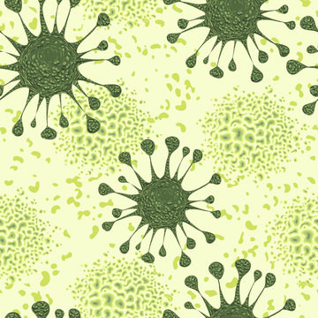 Seamless pattern with cells of virus and microbe. Vector illustration