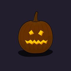 Carved Terrible Scary Halloween Pumpkin on Dark Background, a Jack-o-Lantern, Vector Illustration