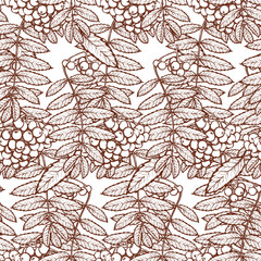 Autumn rowanberry leaves and seads seamless pattern