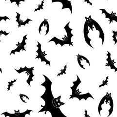 Seamless white pattern with black bats for Halloween