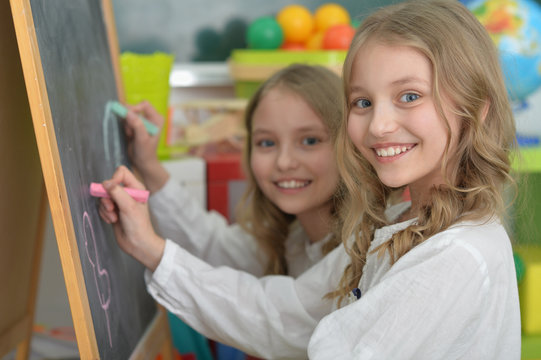 beautiful little girls at class