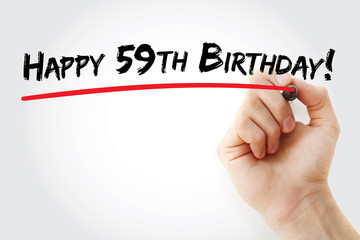 Hand writing Happy 59th birthday with marker, holiday concept background