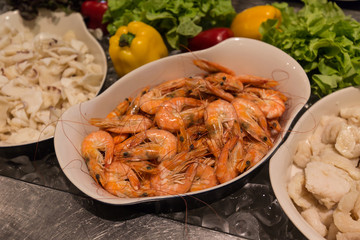 Fresh Shrimps in a white bowl,Selective focus
