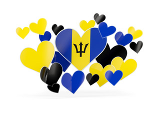 Flag of barbados, heart shaped stickers