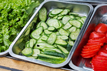 Sandwich bar salads choice in metal containers