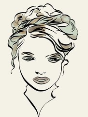 sketch of a young girl's head vector illustration