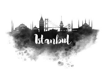 Watercolor Istanbul City Skyline