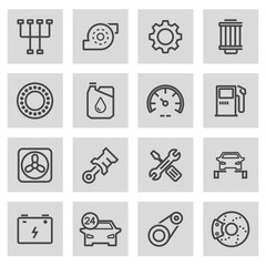 Fototapeta premium Vector black line car service icons set