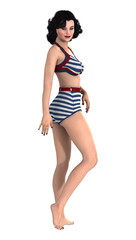 3D Rendering Pinup Girl on White