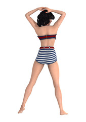 3D Rendering Pinup Girl on White