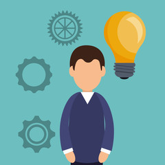 Fototapeta na wymiar avatar man with gears wheels and bulb light icon. business and strategy design. vector illustration