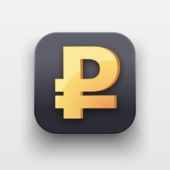 Money luxury icon. Currency Symbol of Gold Ruble on dark backdrop with shadow. Vector Illustration Isolated on background