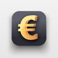 Money luxury icon. Currency Symbol of Gold Euro on dark backdrop with shadow. Vector Illustration Isolated on background